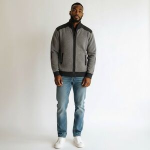 Men's Stylish Gray and Black Zip-Up Sweater